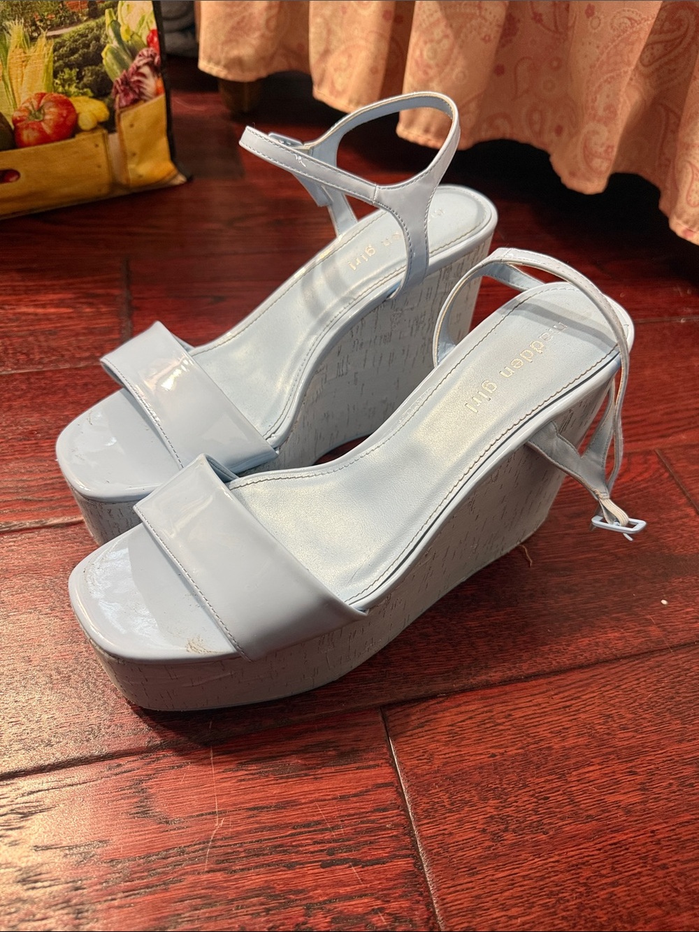 Madden Girl Light Blue Patent Platform Wedge Sandals